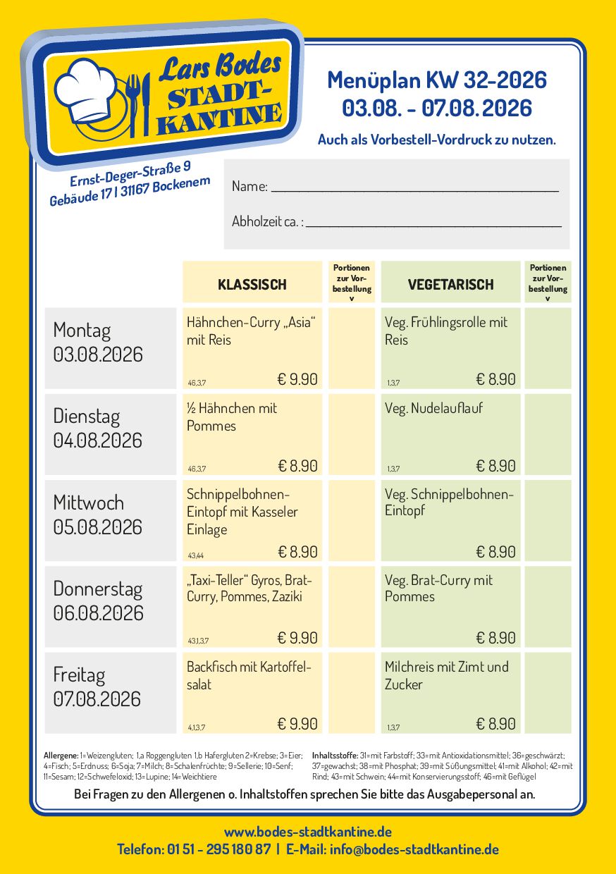 Aktueller Menüplan